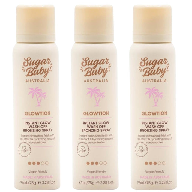 3x Sugar Baby 97ml Glowtion Instant Glow Wash-Off Bronzing Spray Bulk Pack