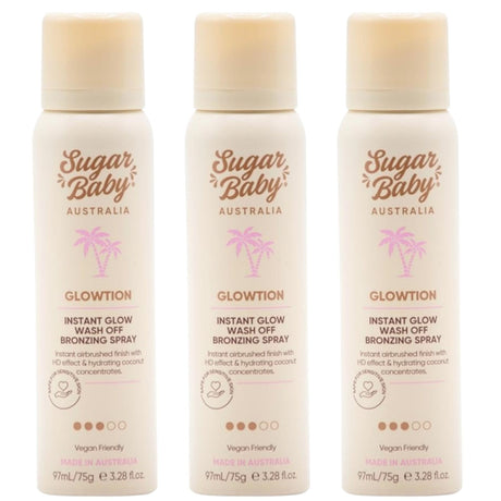 3x Sugar Baby Glowtion 97ml Instant Glow Wash Off Bronzing Spray