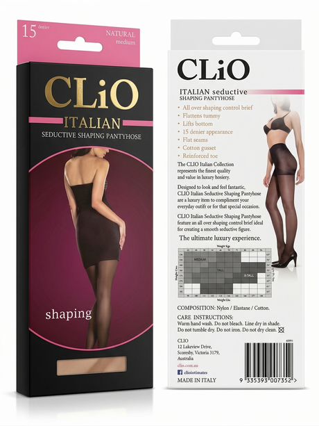 CliO Italian Seductive Shaping Pantyhose (15 Denier) in Natural Size Medium (Made in Italy)