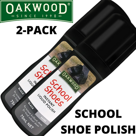 2x 75ml Oakwood School Shoes Instant Liquid Polish Pack -  Black Shine