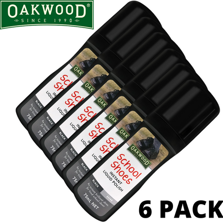 6x 75ml Oakwood School Shoes Instant Liquid Polish Bulk Pack -  Black Shine