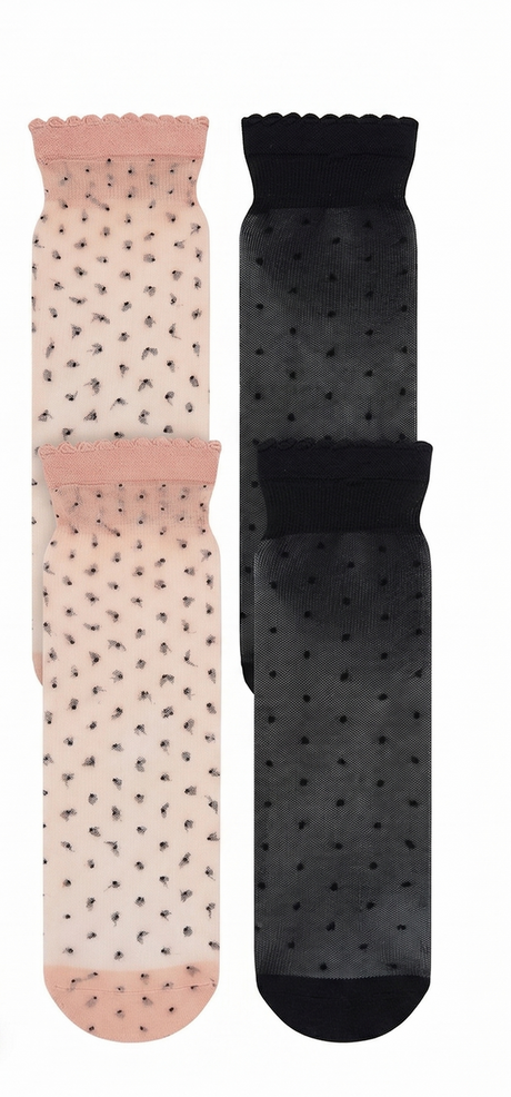 anko 2-Pairs "Sheer Spot" Anklets Socks in Black/Natural/Pink (One Size)
