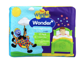The Wiggles Wonder 27pk Day & Night Nappies - Infant 4-8kg (Size 2)
