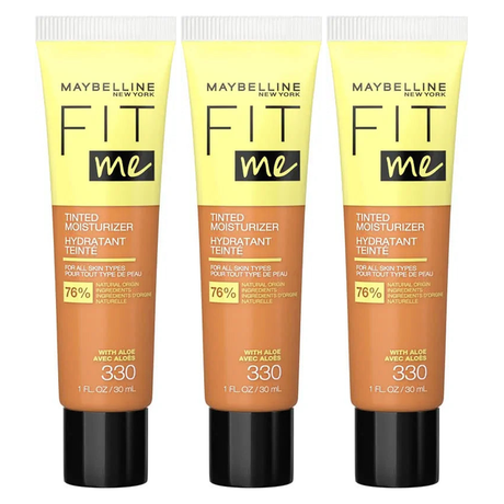 3x Maybelline Fit Me Tinted Moisturiser Natural Coverage Face Makeup Pack - 330