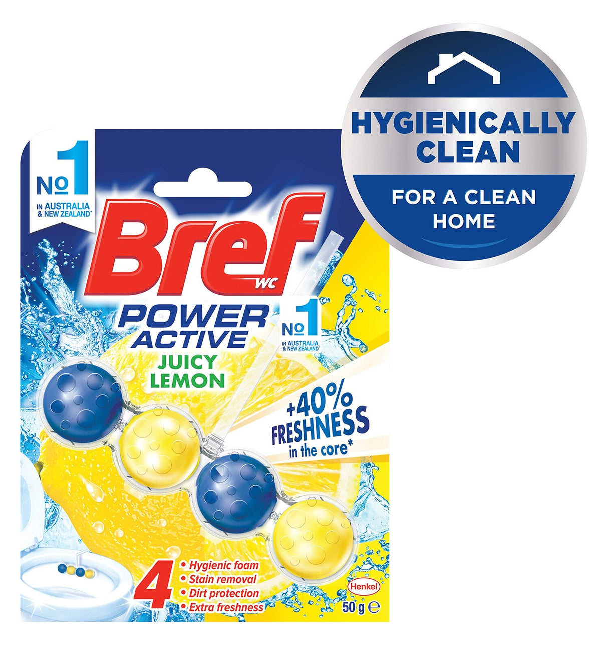 3x Bref Power Active 50g Toilet Rim Block Cleaner Pack - Juicy Lemon (4 Function)
