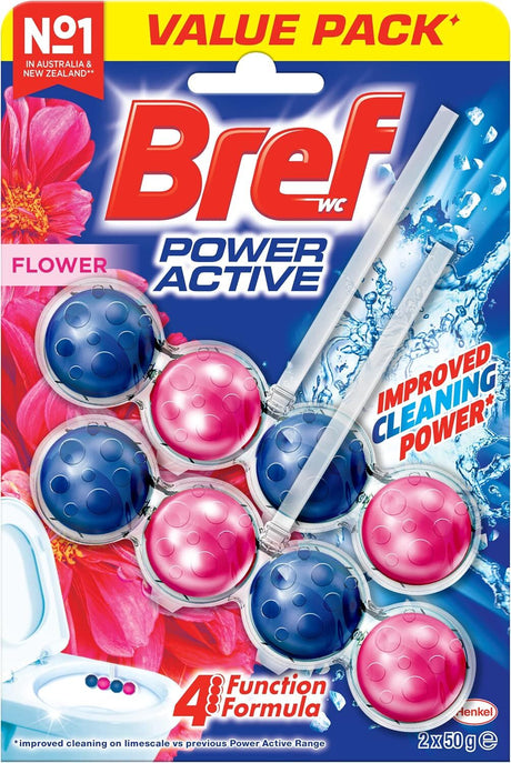 6x 2pk Bref Power Active 50g Toilet Rim Block Cleaner Bulk Pack - Flower Blossom (4 Function)