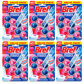 6x Bref Power Active Toilet Rim Block Cleaner 4 Function 2x50g in Flower Blossom