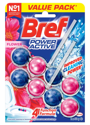 Bref Power Active Toilet Rim Block Cleaner 4 Function 2x50g in Flower Blossom