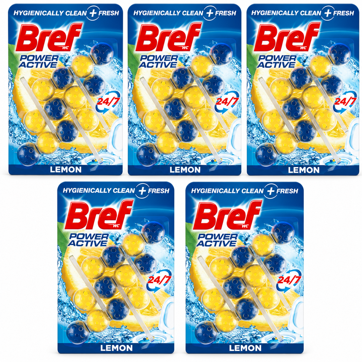 5x Packs of 3 Bref Power Active Lemon Toilet Rim Cleaner Block 50g
