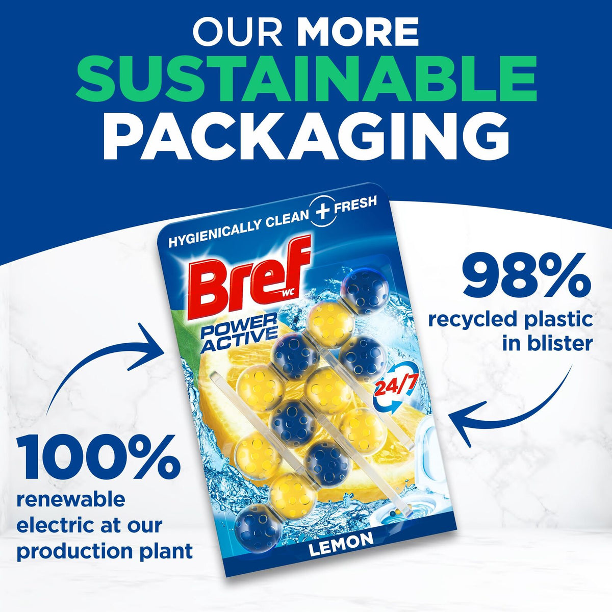 1 Pack of 3 Bref Power Active Lemon Toilet Rim Cleaner Block 50g