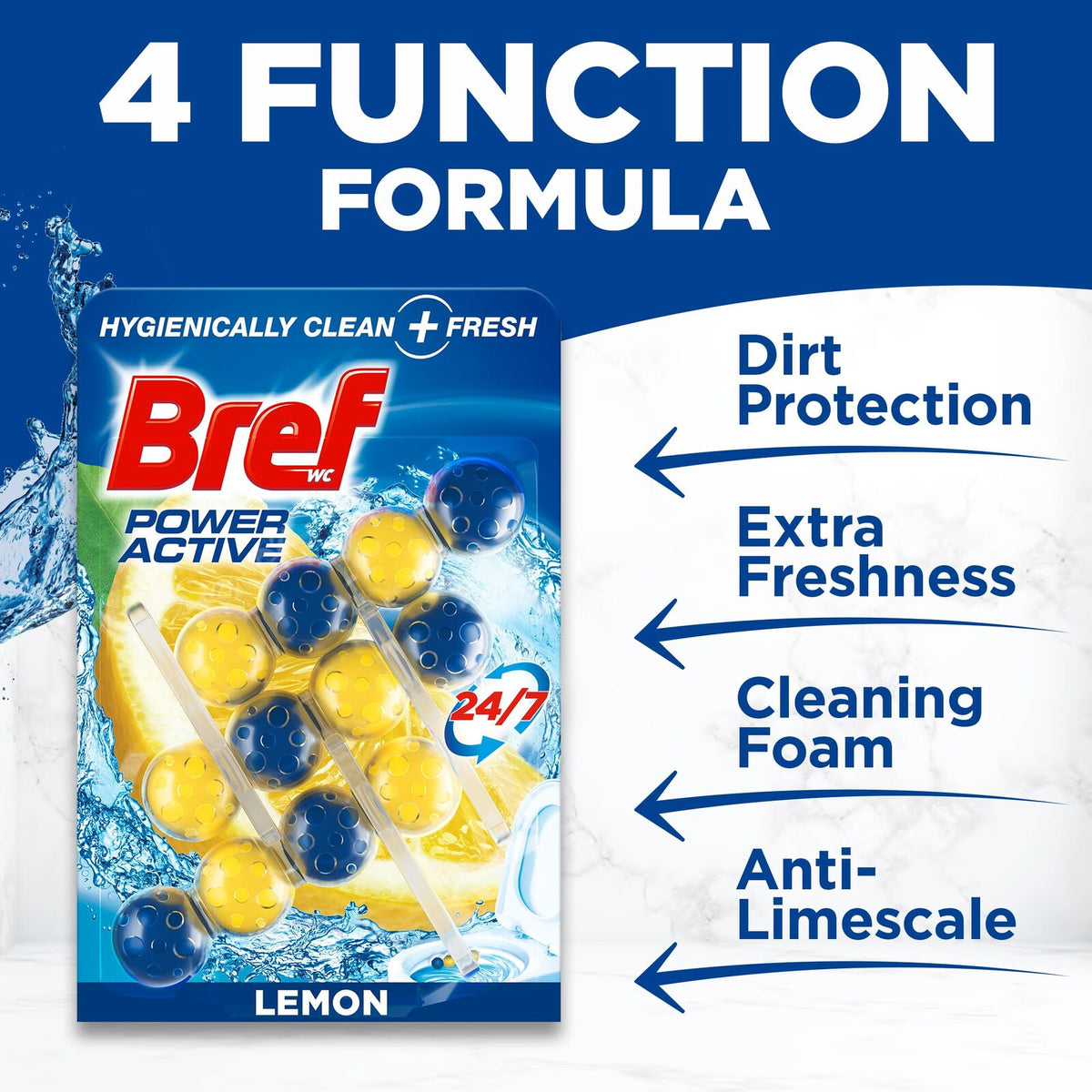 1 Pack of 3 Bref Power Active Lemon Toilet Rim Cleaner Block 50g