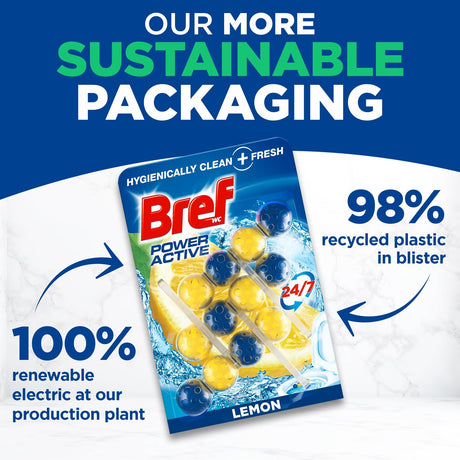 3x 3pk Bref Power Active 50g Toilet Rim Block Cleaner Pack - Lemon