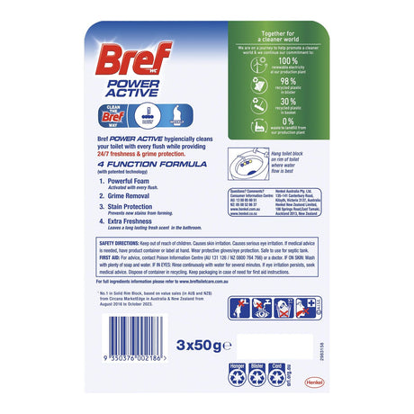 3pk Bref Power Active 50g Toilet Rim Block Cleaner - Lemon