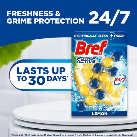 3x 3pk Bref Power Active 50g Toilet Rim Block Cleaner Pack - Lemon