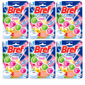 6x Bref Escapes Hawaii Rim Block Toilet Cleaner Air Freshener 4 Function 50g