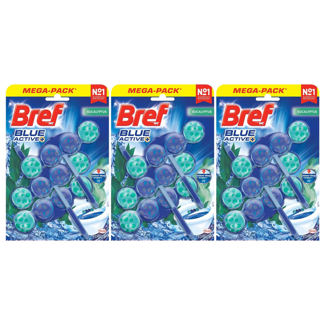 3x 3pk Bref Blue Active 50g Toilet Rim Block Cleaner Pack - Eucalyptus