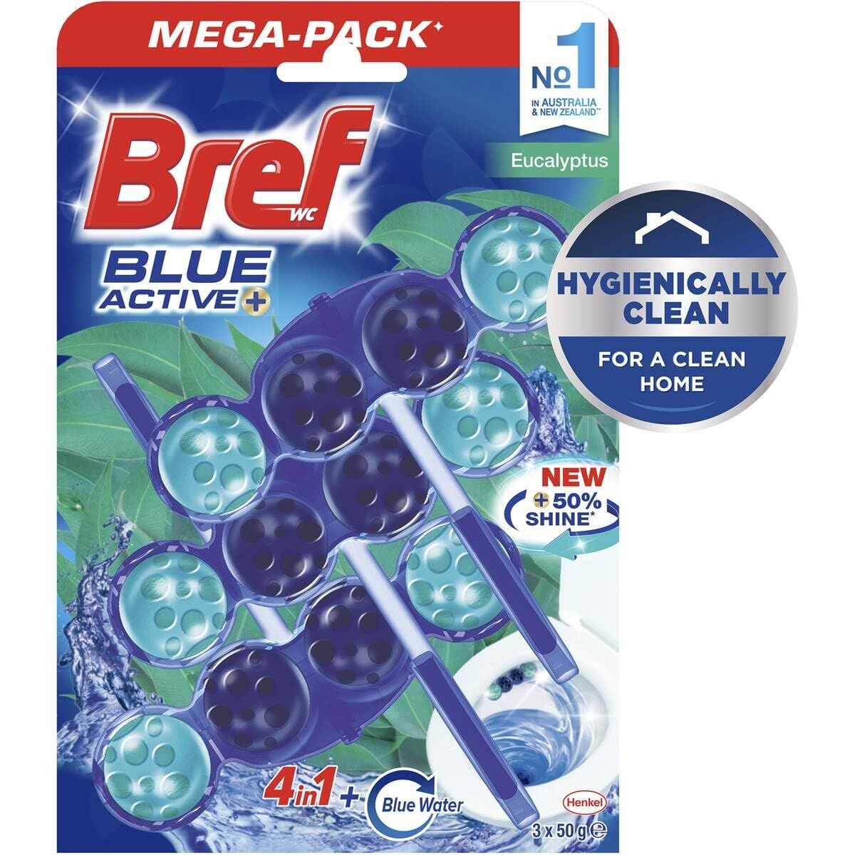 3pk Bref Blue Active 50g Toilet Rim Block Cleaner - Eucalyptus