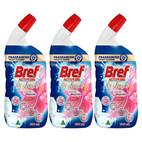 3x Bref Active Gel De Luxe 600ml Toilet Cleaner Disinfectant Pack - Magnolia
