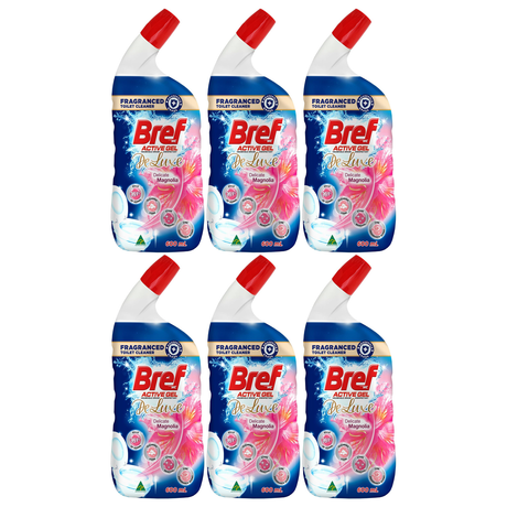 6x Bref Active Gel De Luxe 600ml Toilet Cleaner Disinfectant Bulk Pack - Magnolia