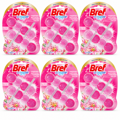 6x Bref Brilliant Gel 84g Toilet Rim Block Cleaner Bulk Pack - Spring Rain