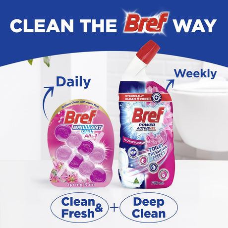 3x Bref Brilliant Gel 84g Toilet Rim Block Cleaner Pack - Spring Rain