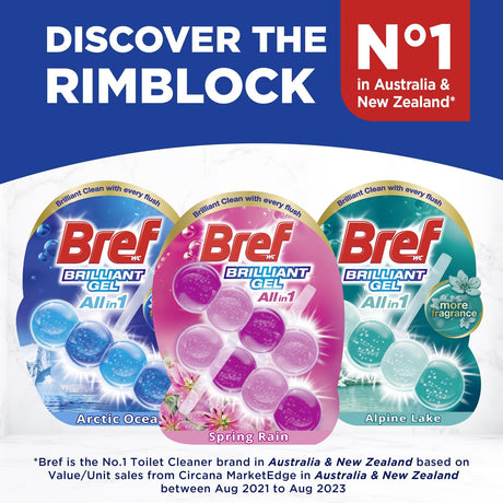 3x Bref Brilliant Gel 84g Toilet Rim Block Cleaner Pack - Spring Rain