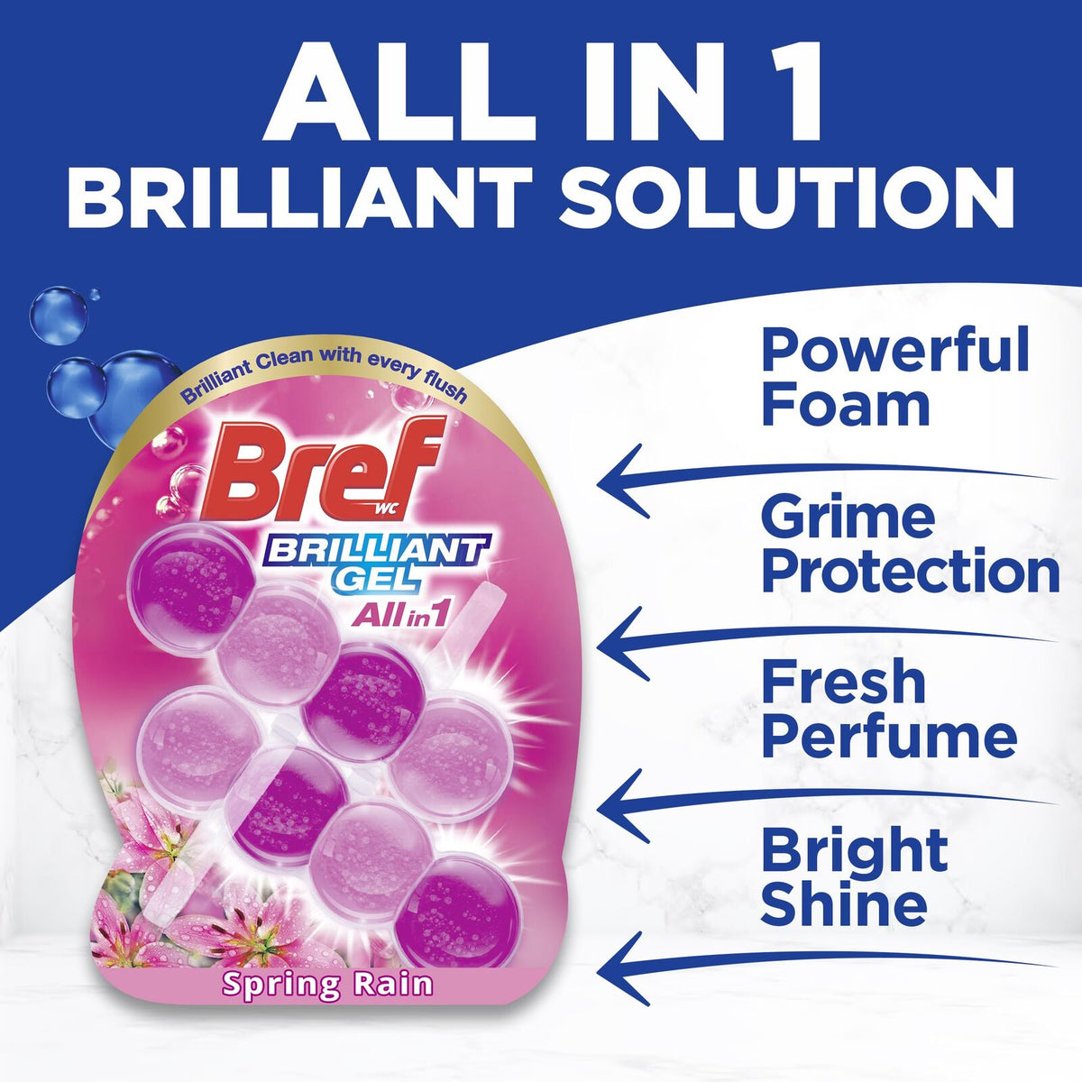 Bref Brilliant Gel Toilet Rim Block Cleaner Spring Rain 84g