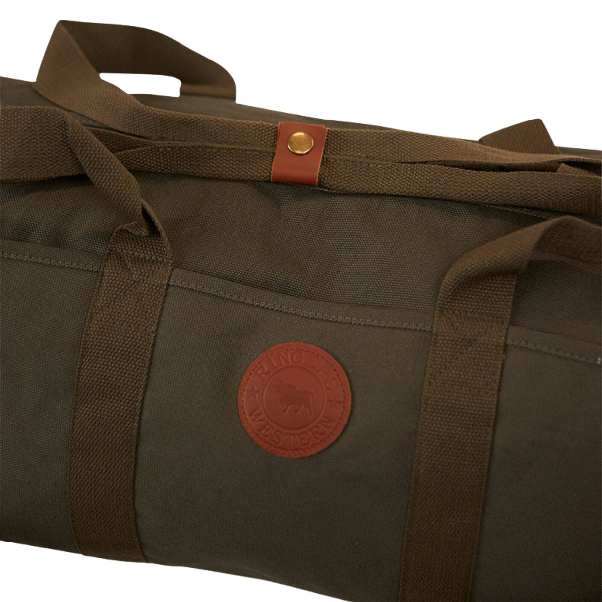 Ringers Western Kirkwood Duffle Bag 100% Cotton Canvas 50cm Travel Holdall with Leather Accents in Military Green