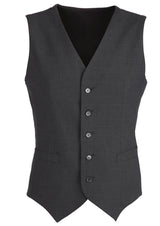 Mens Wool Blend Vest w/ Knitted Back Waistcoat Sleeveless Wool Blend - Charcoal