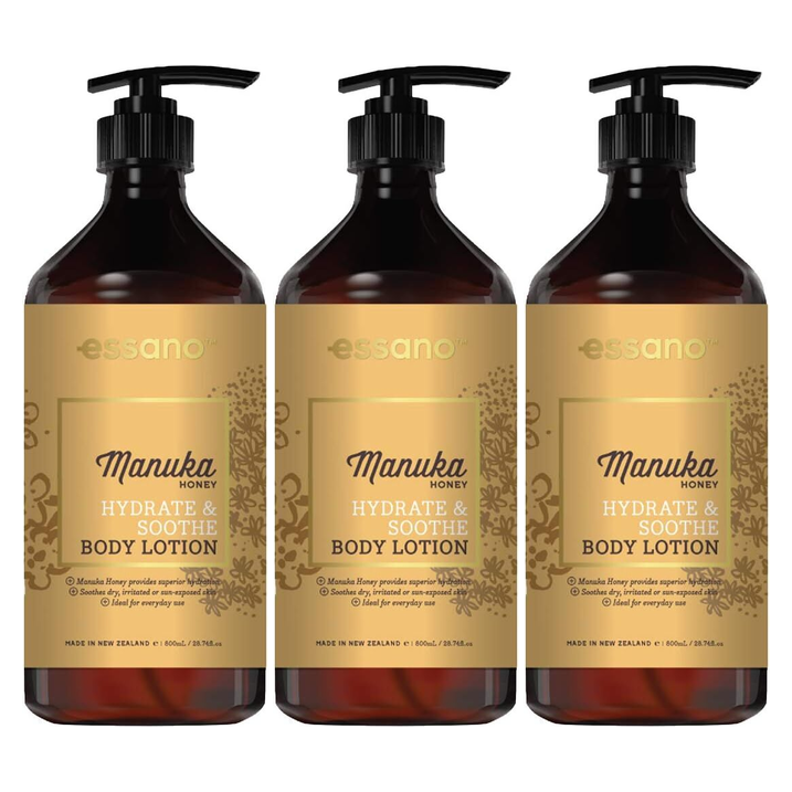 3x Essano 800ml Manuka Honey Hydrate & Soothe Body Lotion (Pack)