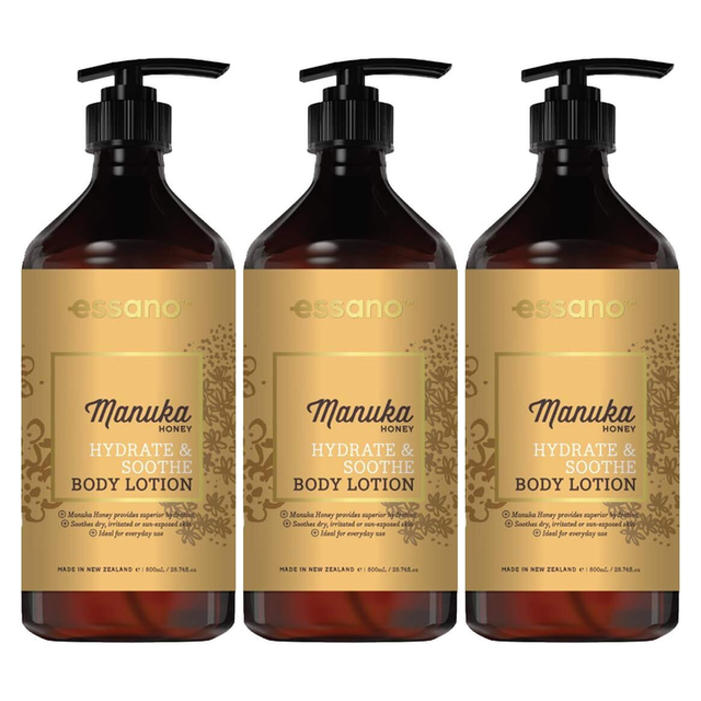 3x Essano 800ml Manuka Honey Hydrate & Soothe Body Lotion (Pack)