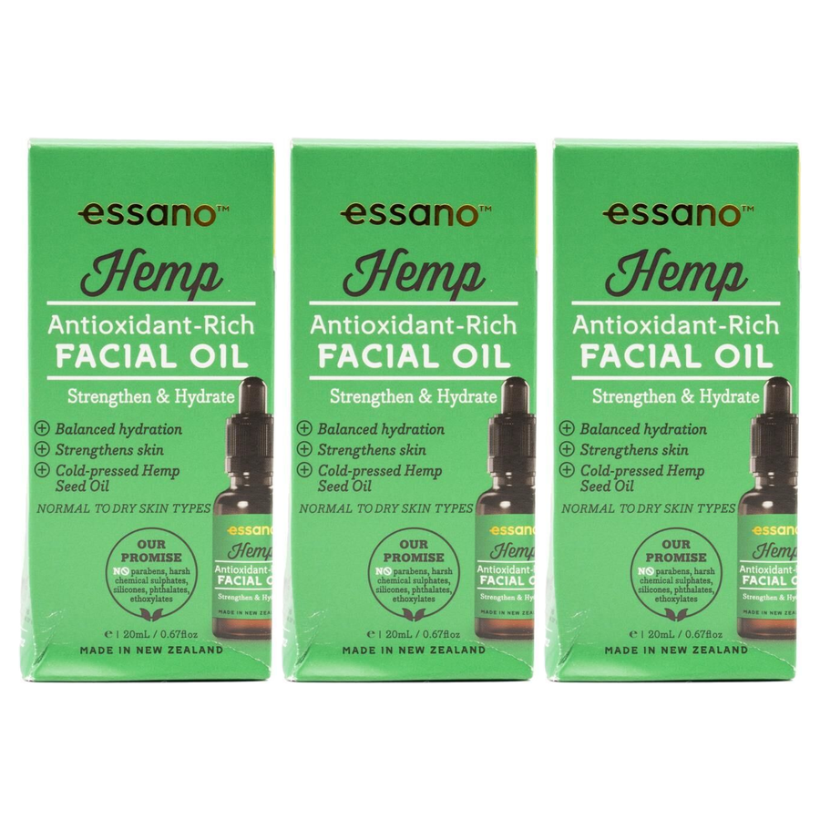 3x Essano 20ml Hemp Facial Oil Pack - Antioxidant Rich (Made in New Zealand)