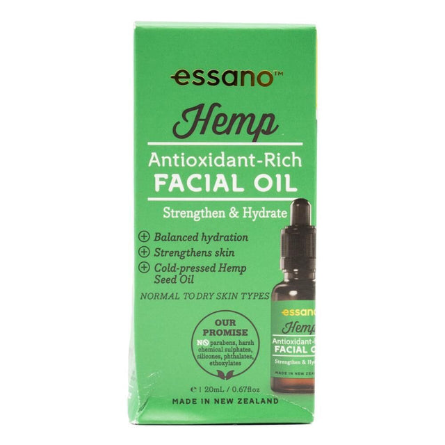 Essano Hemp 20ml Facial Oil Antioxidant Rich Strength And Hydrate - Made in New Zealand