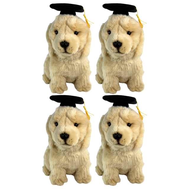 4x Bocchetta Chanel 28cm Sitting Graduation Golden Retriever Plush Toy Bulk Pack (Stuffed Animal Dog Grad Gift)