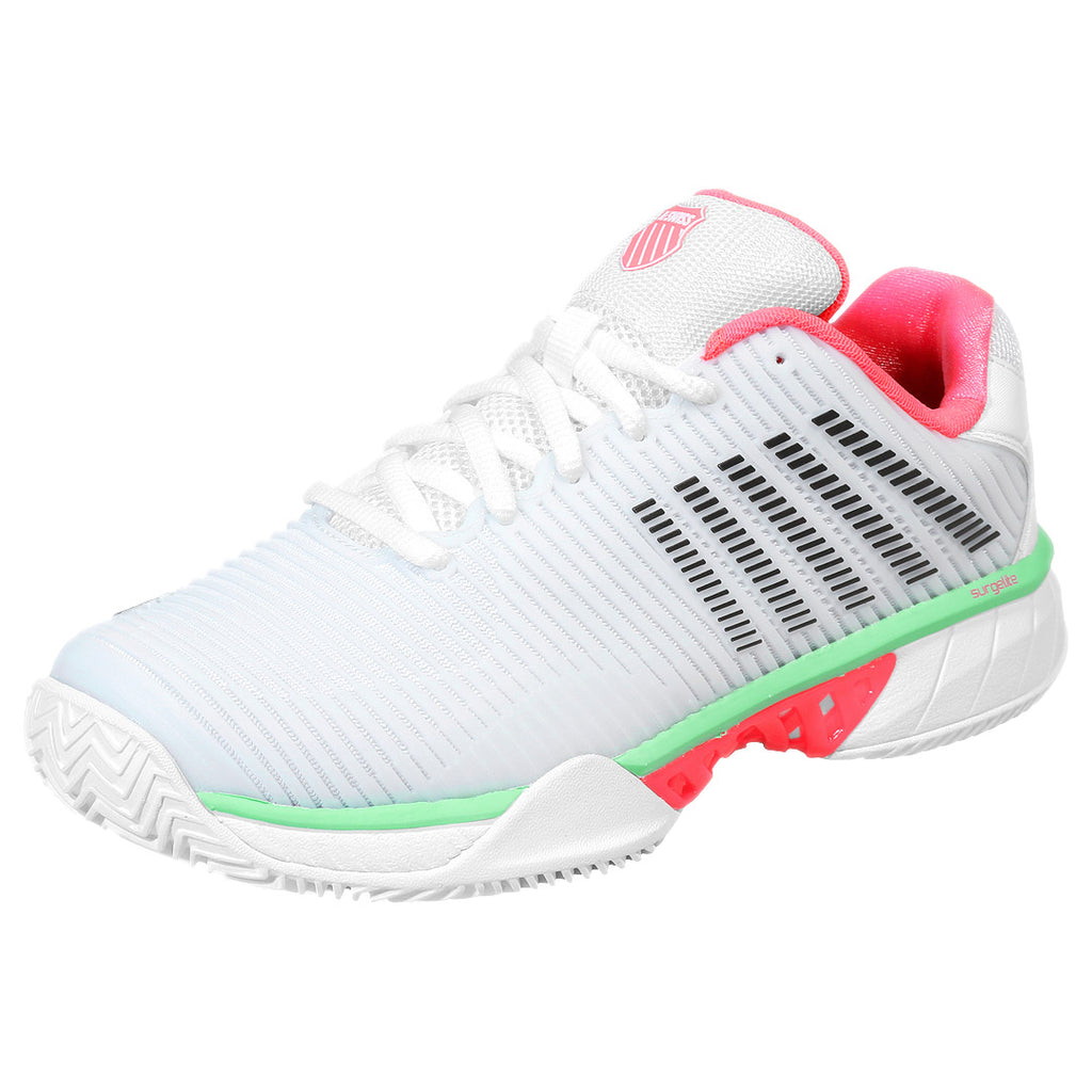 K-Swiss Womens Hypercourt Express 2 Clay Tennis Shoes Durawrap Flex CMEVA White/Neon Pastel