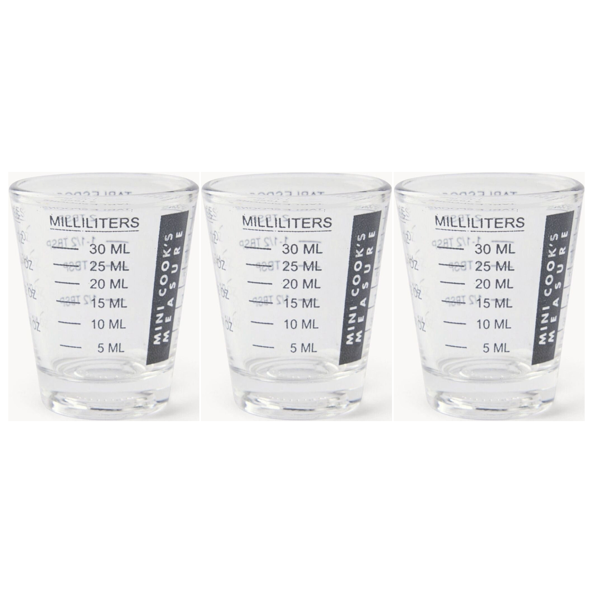 3x Cuisena Mini Cooks Glass 30ml Measuring Cup Pack - Clear Shot Glass (6tsp/2tbsp/1oz)
