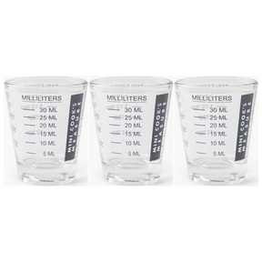 3x Cuisena Mini Cooks Glass 30ml Measuring Cup Pack - Clear Shot Glass (6tsp/2tbsp/1oz)