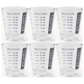 6x Cuisena Mini Cooks Glass 30ml Measuring Cup Bulk Pack - Clear Shot Glass (6tsp/2tbsp/1oz)