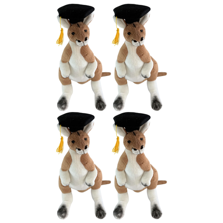 4x Bocchetta Monty 26cm Graduation Red Kangaroo Plush Toy Bulk Pack (Stuffed Animal Grad Gift)