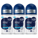 3x Nivea Mens Derma Control 72H Roll-On Antiperspirant Deodorant Pack - 50ml