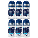 6x Nivea Mens Derma Control 72H Roll-On Antiperspirant Deodorant Bulk Pack - 50ml