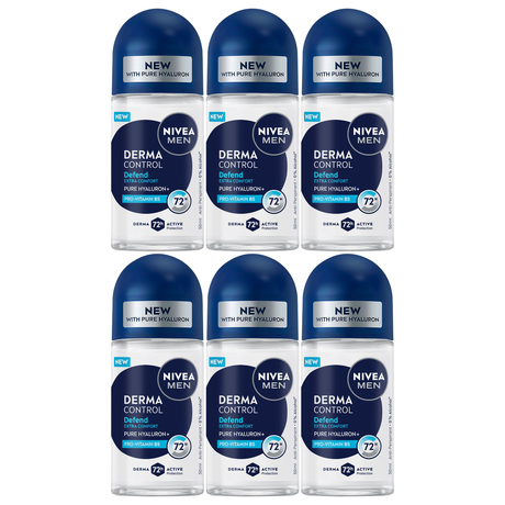 6x Nivea Mens Derma Control 72H Roll-On Antiperspirant Deodorant Bulk Pack - 50ml