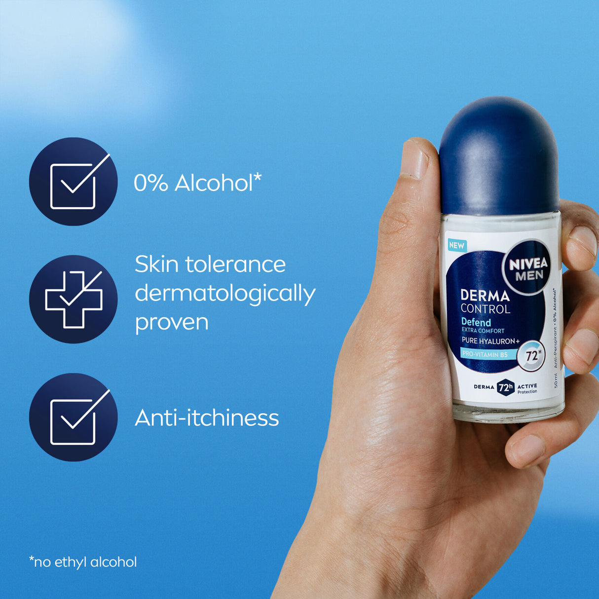 NIVEA Mens Derma Control Roll-On Antiperspirant Deodorant 50ml 72H