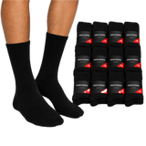 12x Mens Cotton Crew Socks for Everyday/Sports Bulk Pack in Black