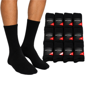 12x Mens Cotton Crew Socks for Everyday/Sports Bulk Pack in Black