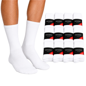 12x Mens Cotton Crew Socks for Everyday/Sports Bulk Pack in White