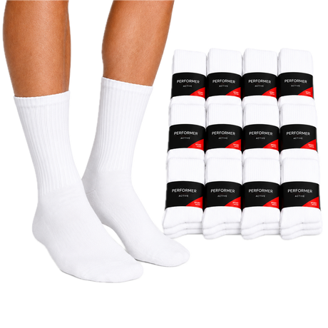 12x Mens Cotton Crew Socks - White (For Everyday/Sports Bulk Pack)