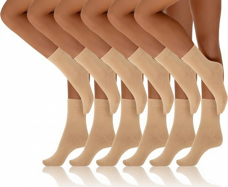 24x Womens Plain Beige Opaque Trouser Ankle Cut Socks (One Size, 2-8) - Bulk Pack