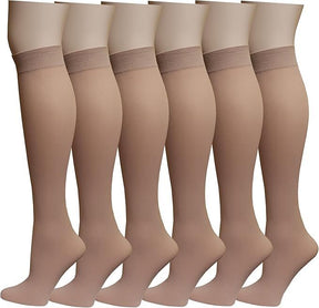 12x Womens Plain Beige Opaque Knee High Trouser Socks (One Size) - Bulk Pack