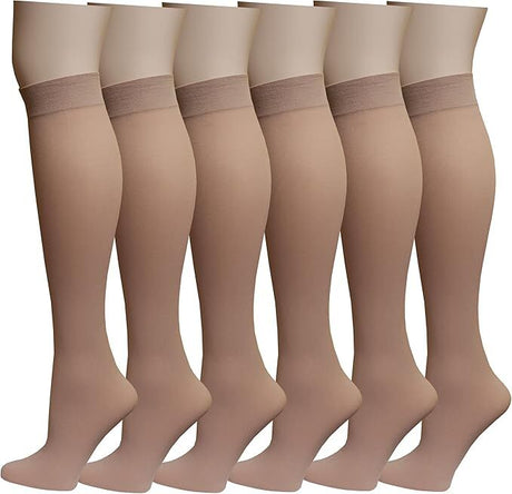 12x Womens Plain Beige Opaque Knee High Trouser Socks (One Size) - Bulk Pack